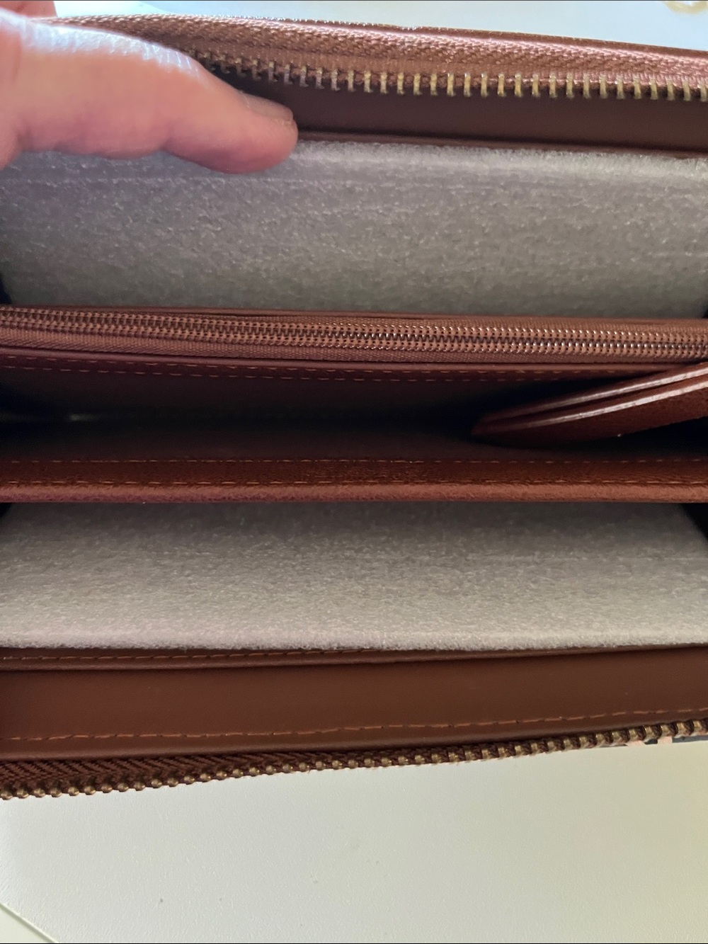 FRYE AND CO. Blue Floral Zip Wallet with Brown Trim - Picture 5 of 6